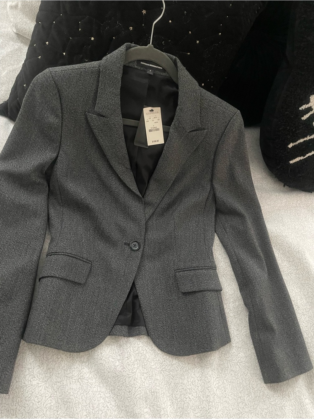 Express Women's Dark Gray Textured One-Button Blazer